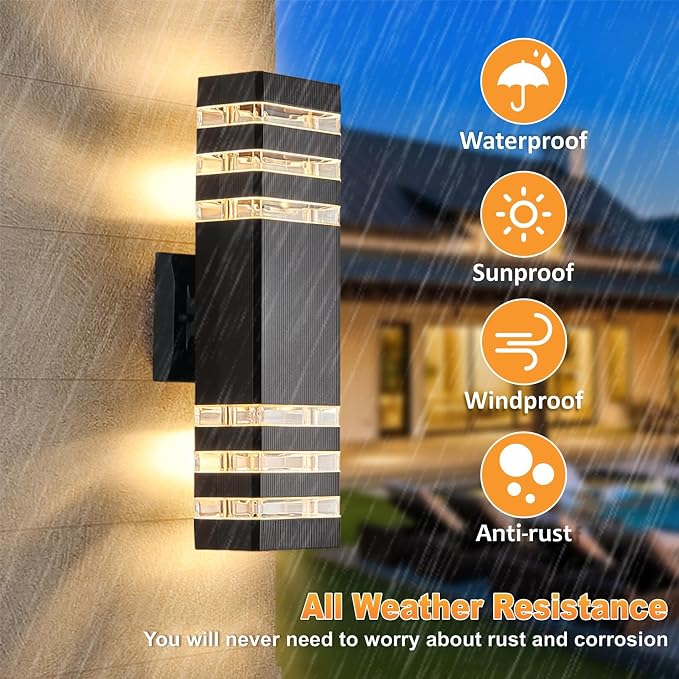 DASTOR 2 Pack Outdoor Wall Lights, Modern Outdoor Light Fixture Wall Mount Outside Lights for House, Waterproof Aluminum Up and Down Exterior Lights for Porch Patio Garage