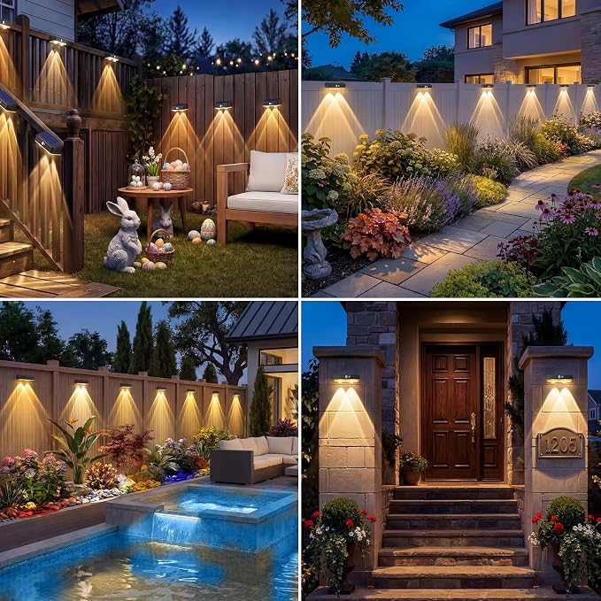 kolpop Solar Fence Lights Outdoor with Motion Sensor,Fence Lights Solar Powered,IP65 Waterproof,3 Modes LED Solar Lights for Patio,Backyard,Railing,Wall,Nighttime,Party,Pool,6 Pack,Warm White