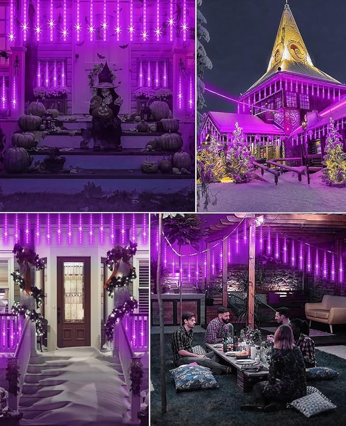 Christmas Lights 12 Inch 10 Tubes Meteor Shower Light LED Falling Rain Drop Lights Icicle Snow Cascading Xmas String Decor for Wedding Party Garden Decoration,Shine Purple