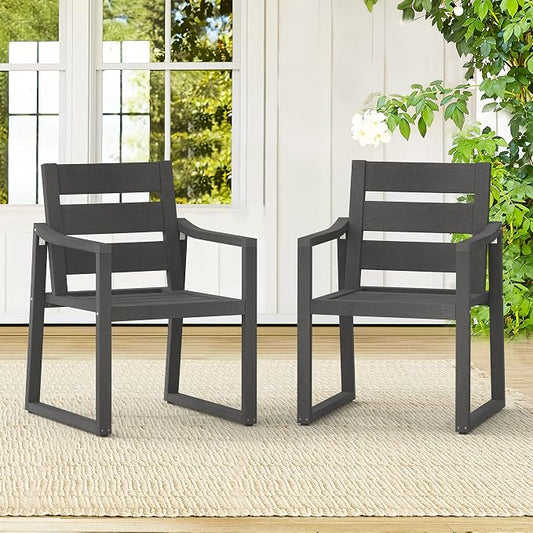 Cozyman HDPS Patio Dining Chairs Set of 2, 350LBS, with Armrest, All Weather Kitchen Chairs with Square Frame Legs for Indoor Outdoor, Lawn, Garden, Backyard, Dark Gray
