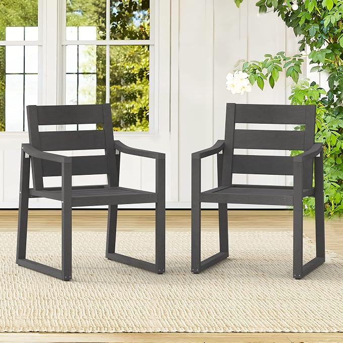 Cozyman HDPS Outdoor Dining Chairs Set of 4, 350LBS, Patio Dining Chairs with Armrest, All Weather Outdoor Kitchen Chairs with Square Frame Legs for Outdoor Indoor, Lawn, Garden, Backyard, Dark Gray