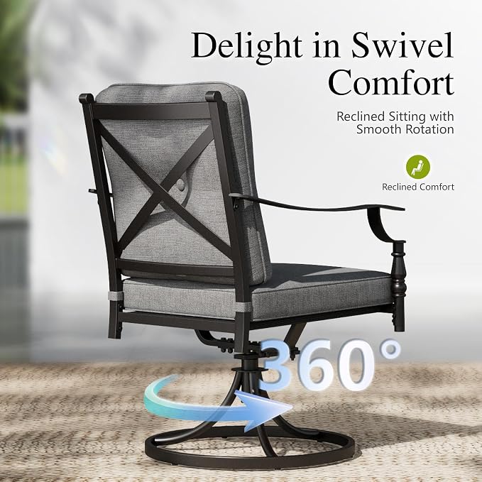 Sophia & William Outdoor Patio Swivel Dining Chairs Set of 4, Heavy Duty Patio Dining Chairs with Thickened Cushions, Wrought Iron Deck Chairs for Backyard, Poolside, Balcony and Garden