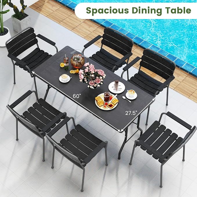 Giantex 5 FT Folding Table, HDPE Foldable Dining Table for 6, Indoor Outdoor Use for Party Banquet Wedding Picnic Camping BBQ, Fold-in-Half Portable Space Saving Design (Black)