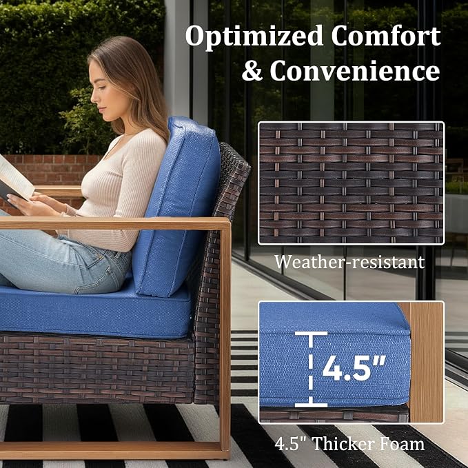 7-Piece Outdoor Patio Furniture Set with Swivel Chairs & Rattan Chairs, All-Weather Wicker Sofa Set for Garden, Yard, Porch and Poolside Seating Blue