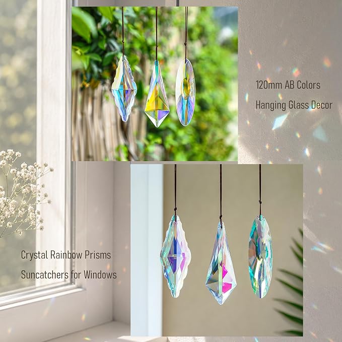 YU FENG 3PCS Crystal Suncatcher Prism, AB Rainbow Maker for Window | Faceted Geometric Glass Prisms, Hanging Crystal Ornament, Creates Colorful Rainbow Effects, Home Garden Window Decor