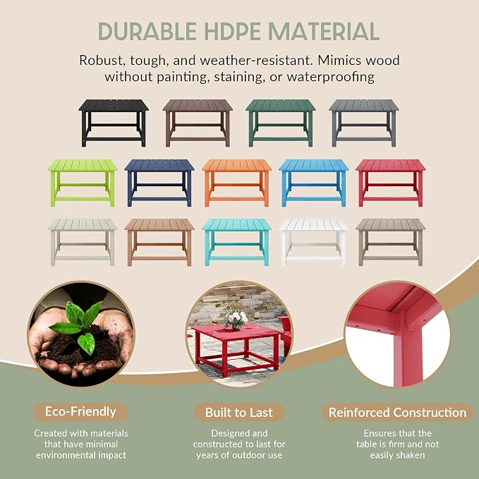 WestinTrends Malibu Low Outdoor HDPE Square Patio Coffee Table, Red