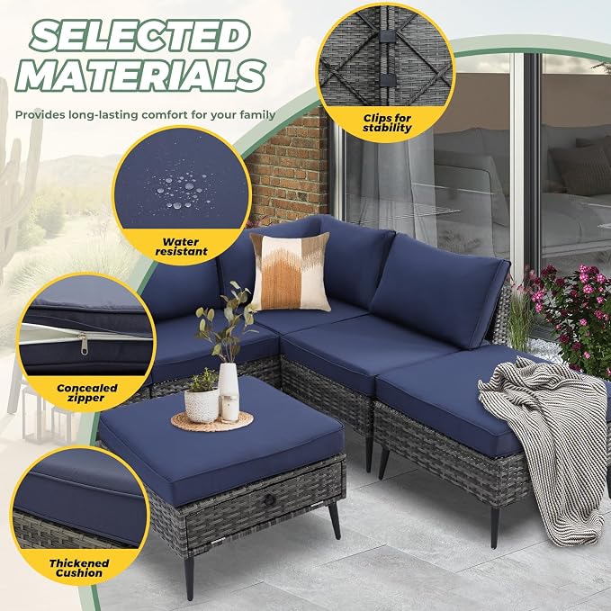 LVUYOYO 8 Pieces Outdoor Patio Furniture Set, Wicker Sectional Sofa Set for All-Weather, Rattan Conversation Sets with Cushions and Storage for Deck, Backyard, Porch (Grey)