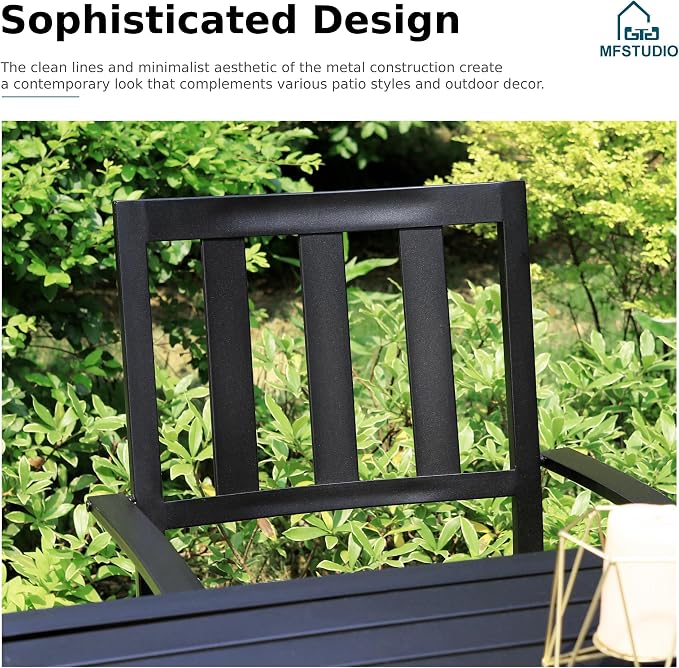 MFSTUDIO Round Patio Table and Chairs Set, Outdoor Dining Set for 6 with Umbrella Hole, 7 Piece Metal Patio Furniture Set for Deck Backyard Poolside Garden
