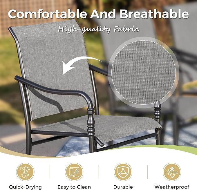MIXPATIO 5 Piece Patio Dining Set, 4 x Textilene Dining Chairs, 42" Round Outdoor Dining Table with 1.57" Umbrella Hole, for Garden Lawn Porch and Backyard Poolside, Grey