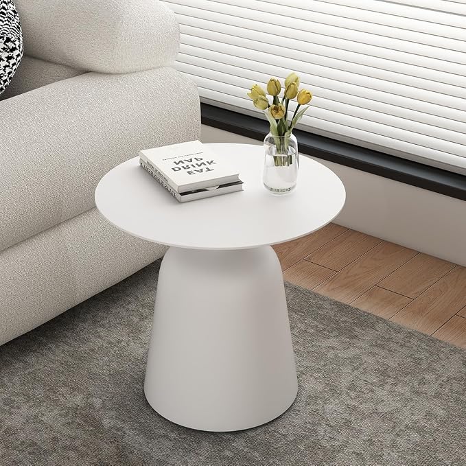 TWT 19.5 Inch Round Pedestal Side Table, Modern Minimalist End Table with Stable Bell Base, Small Coffee Accent Table for Indoor Outdoor Living Room Bedroom Patio Balcony, White