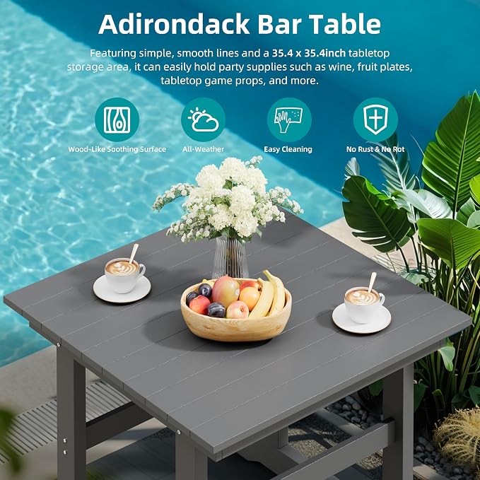 Shintenchi 5 Pieces Outdoor Dining Set,HDPE Outdoor Table and Chairs Set for 4,All Weather Patio Furniture Sets,Modern Wooden Textured Dining Sets for Backyard,Garden,Dark Grey