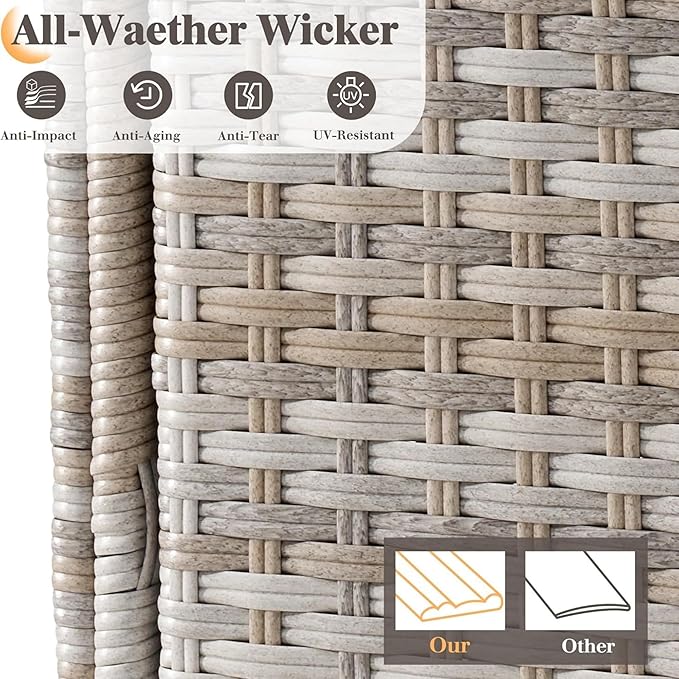 LUXOAK 6-Piece Wicker Patio Furniture Set, Curved Half-Moon Outdoor Sectional Sofa with 6" Wide Armrests, All-Weather Rattan Conversation Set with Thick Cushions, for Backyard/Garden/Deck/Patio