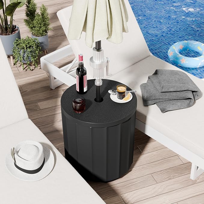 Patio Umbrella Stand with 1.5 Inch Hole, 2-in-1 Outdoor Umbrella Base, Wind-Resistant Side Table, Heavy Duty Patio Table with Umbrella for Pool, Easy Assembly, Black