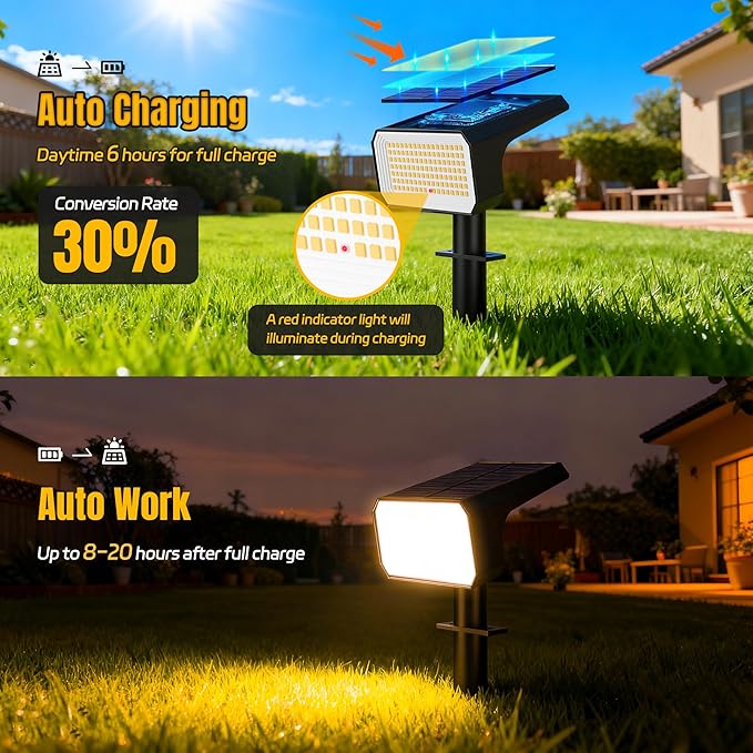 Solar Spot Lights Outdoor Waterproof, 6 Pack, 118 LED Warm White | IP67, 4 Modes Auto On/Off, for Yard Garden Pathway Walkway Tree Patio Driveway