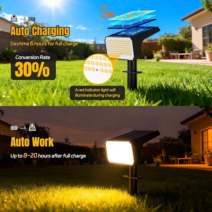 Solar Spot Lights Outdoor Waterproof, 4 Pack, 118 LED Warm White | IP67, 4 Modes Auto On/Off, for Yard Garden Pathway Walkway Tree Patio Driveway