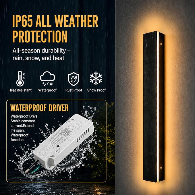 Modern Outdoor Wall Light 2pack 47in, 4.33in Width, Dimmable LED | 4800LM for Garage Front Door Porch, IP65 Waterproof Outdoor Sconce, Cover All Jbox, 3000K-6000K Adjustable, Matte Black