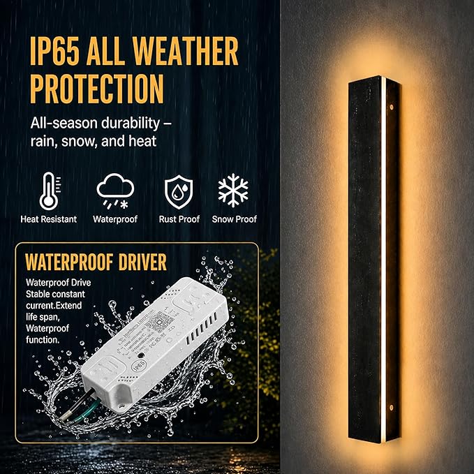 Modern Outdoor Wall Light 2pack 59in, 4.33in Width, Dimmable LED | 6000LM for Garage Front Door Porch, IP65 Waterproof Outdoor Sconce, Cover All Jbox, 3000K-6000K Adjustable, Matte Black