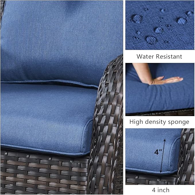 HUMMUH Patio Furniture 6 Pieces Outdoor Furniture Set PE Wicker Patio Couch with Swivel Glider Chairs,Patio Ottomans,Side Table