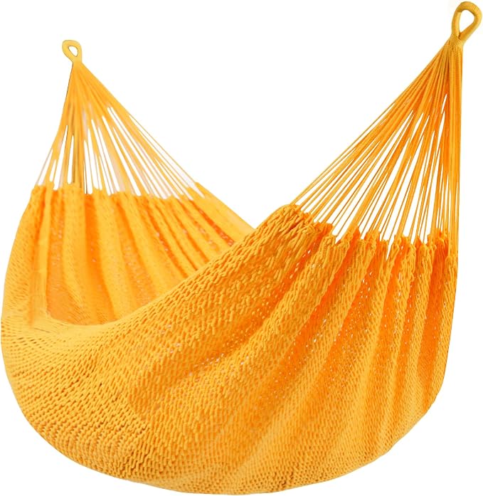 Lazy Daze Hammocks Handwoven XL Mayan Hammock, 10.5 FT Soft Rope Double Hammocks, Portable Outdoor Hammock with Carry Bag, 2 Straps & Carabiners for Patio Outside, 550 lbs Weight Capacity, Yellow