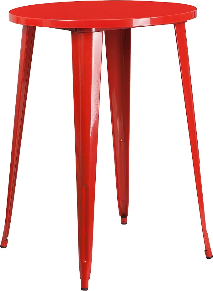 EMMA + OLIVER Commercial Grade 30" Round Red Metal Indoor-Outdoor Bar Height Table