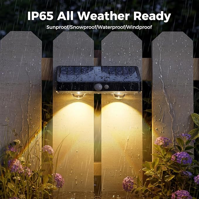 kolpop Warm White Solar Fence Lights Outdoor,8 Pack Fence Lights Solar Powered with Motion Sensor,IP65 Waterproof,3 Modes LED Solar Lights for Patio,Backyard,Railing,Wall,Nighttime,Party,Pool