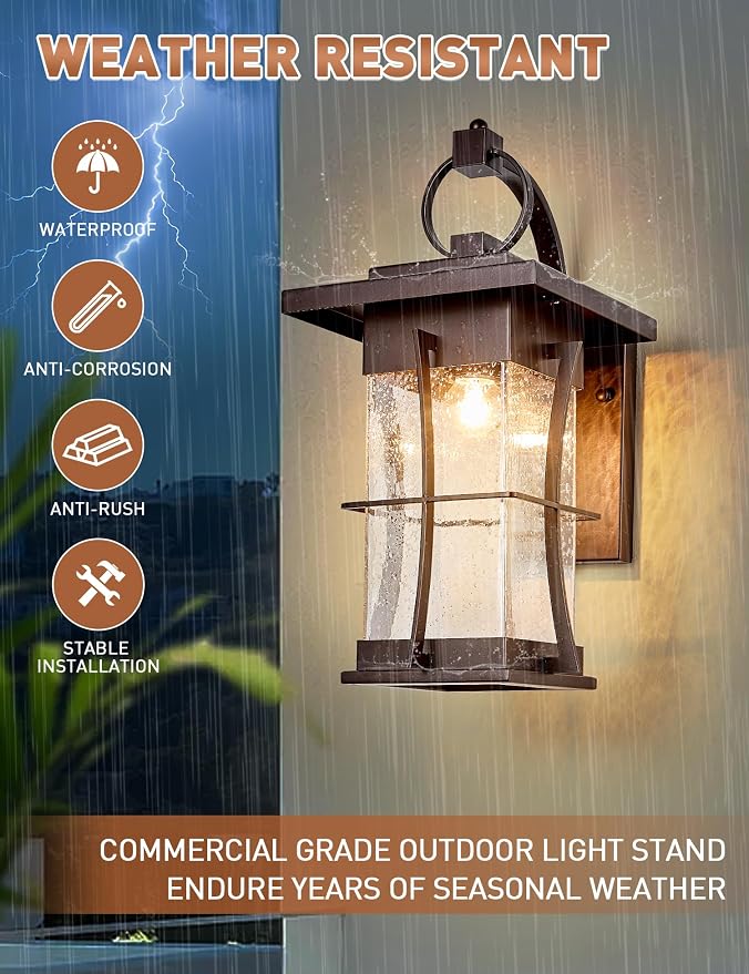 18" H Extra Large Porch Sconce Oil Rubbed Bronze Large Exterior Wall Lantern Deep Brown Outside House Lamps Waterproof Mission Outdoor Lighting with Seeded Glass for Villa Garage Coach Light