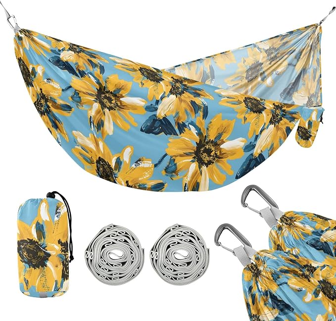 Camping Hammock Outdoor Hammocks for Outside Graffiti Yellow Flower Beach Trees Portable Lightweight with Pockets Tree Straps Indoor Small