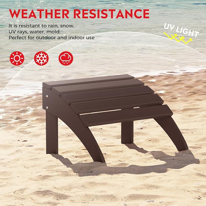 Costaelm Lakeview 2-Piece Outdoor Patio HDPE Adirondack Chair with Ottoman and Cup Holder Set, Dark Brown