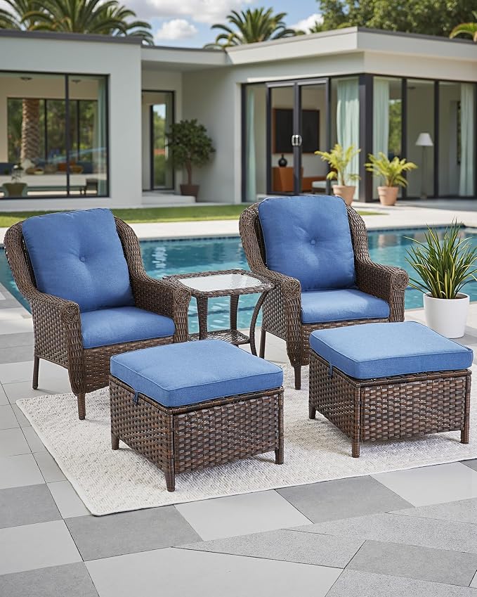 Patio Side Table Outdoor End Tables - 2-Tier Storage Wicker Side Tables with Smooth Clear Tempered Glass Tabletop for Outside Furniture Wicker Rocking Swivel Chairs in Porch Deck Yard - Brown