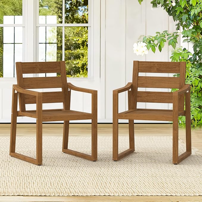Cozyman HDPS Outdoor Dining Chairs, 350LBS, Patio Dining Chairs with Armrest, All Weather Outdoor Kitchen Chairs with Square Frame Legs for Outdoor Indoor, Garden, Backyard, Teak Color-Oil Printed