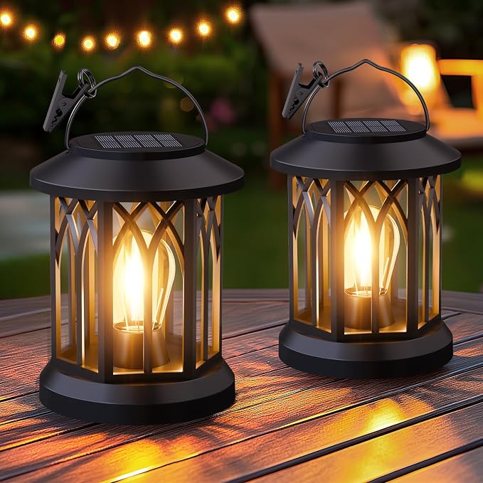 6-Pack Solar Lanterns Outdoor Waterproof: Hanging Lantern Decorative Accent | Hang & Clip for Patio Table, Ip65 Waterproof, Auto On/Off, Lasts 12-15h Glow, High-Capacity Battery, Warm Ambiance, No Wiring