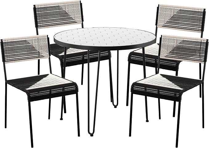 SEI Outdoor Patio Furniture - Watkindale Outdoor Bistro Table & 4 Chairs - Transitional Design White Rattan - Ideal for Patio, Backyard (OD117245)