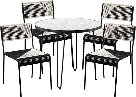 SEI Outdoor Patio Furniture - Watkindale Outdoor Bistro Table & 4 Chairs - Transitional Design White Rattan - Ideal for Patio, Backyard (OD117245)