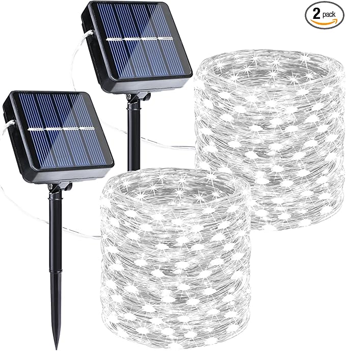Joomer Solar Fairy Lights, 2-Pack Total 80FT 240LED String Lights, White | Silver Wire, Solar String Light Waterproof 8 Lighting Modes for Patio Fence Party Garden Yard Home Outdoor Decoration