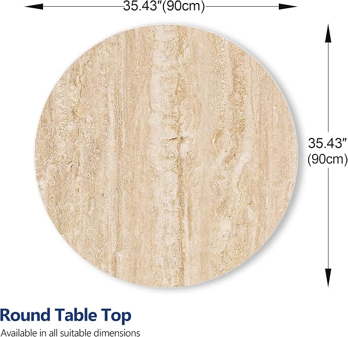 ZL ZELing Round Sintered Stone Table Top 35",Replacement Table Top for Indoor & Outdoor - Heat/Scratch Resistant Waterproof Ceramic DIY Desktop, Patio/Balcony/Bistro/Café & Dining Room (Beige)