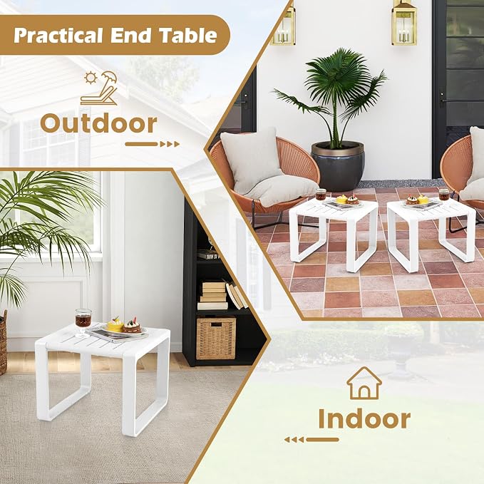 Tangkula Outdoor Side Table Set of 2, 18” Weather Resistant Adirondack Table, Patio End Table, Small Coffee Bistro Table, Indoor & Outdoor Chair Side Table for Porch, Deck, Garden, Yard (White)