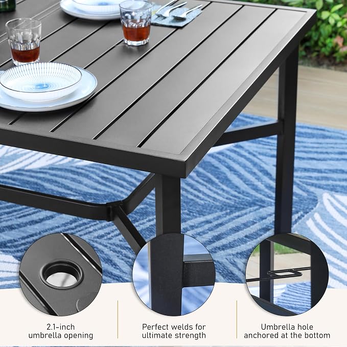 SUNSHINE VALLEY Patio Dining Set 9 PCS, 8 Stable Outdoor Dining Chairs with Rectangular Dining Table, Patio Table and Chairs Set for Lawn,Garden,Deck and Backyard