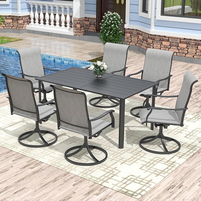 Anmutig Outdoor Dining Table for 6-8 Person Weather-Resistant Patio Table with Umbrella Hole, 63L x 38W x 29H inches, Black Metal Frame Easy Install Black Outdoor Table for Backyard Garden Lawn
