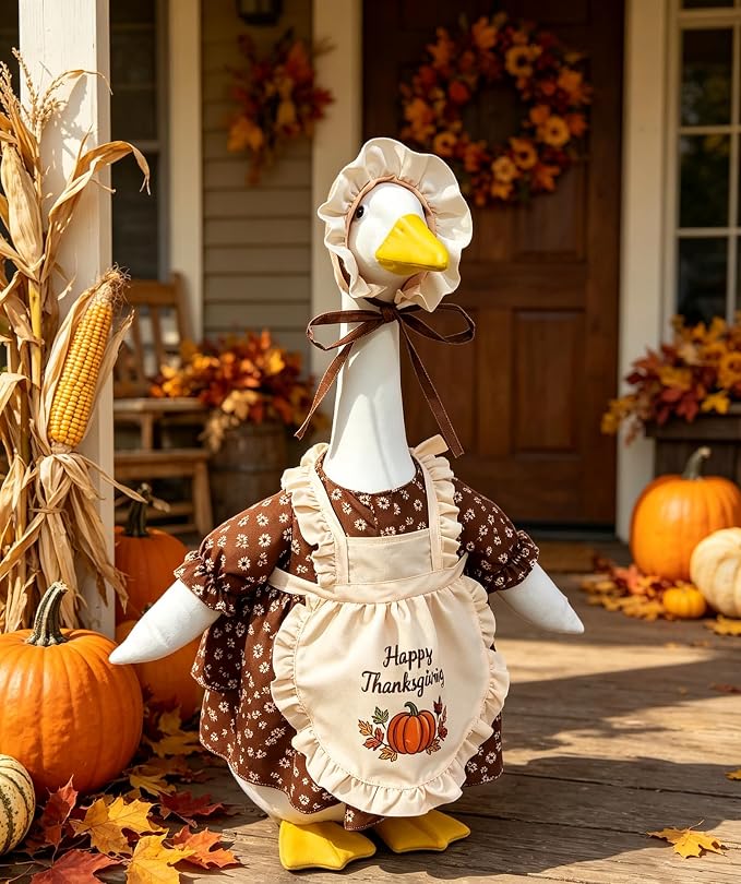 Halloween Porch Goose Outfit 23 Inch Porch Goose Clothes for Holiday | Pumpkin Dress Cape Witch Hat, Thanksgiving Goose Outfit, Christmas Goose Clothes, Holiday Costume for Lawn Geese Status