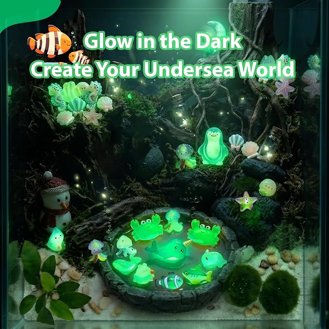 60 PCS Glow in the Dark Mini Resin Sea Animal Mystery Bags | Tiny Animal Figurines for Fairy Gardens, Classroom Prizes, Terrarium Decor, Party Favors, DIY Crafts