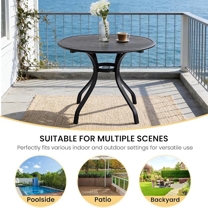 Patio Dining Table, 36" Patio Tables with 2.36'' Umbrella Hole, Outdoor Patio Table for Backyard, Garden, Black (36“ Round Table)