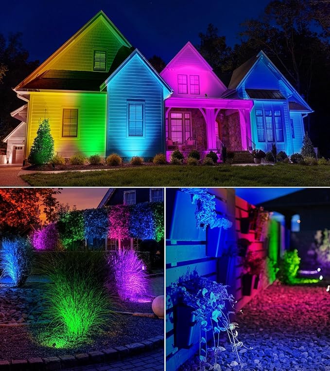 SUNVIE RGB Spot Lights Outdoor 12W LED Color Changing Landscape Lights with Remote Control 120V RGBW Landscape Lighting Waterproof Outdoor Spotlight for Yard Garden Patio Lawn Decorative, 2 Pack