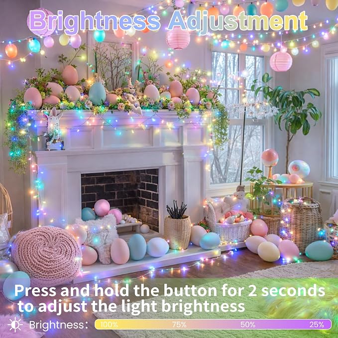 200 LED Connectable String Lights, 66FT Easter Pastel Lights Outdoor Indoor | Multicolor, 13 Modes, Timer, Clear Wire Waterproof Twinkle Fairy Lights Plug in for Bedroom Easter Patio Xmas Tree Decor