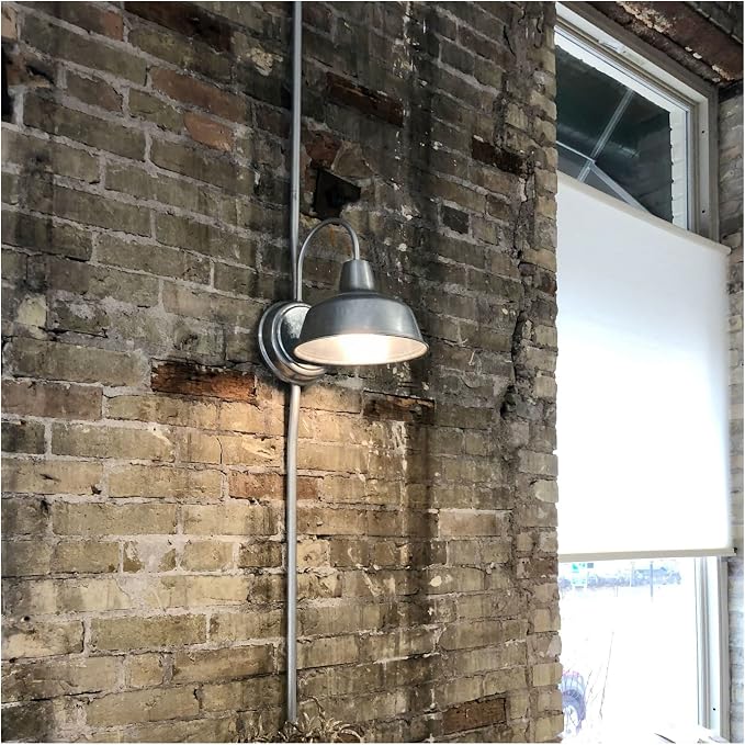Design House Mason Farmhouse Gooseneck Barn Light, Outdoor Exterior Porch or Patio Wall Light Fixture, Galvanized Gray Paint, 8 Inch Diameter, 1-Pack, 520965 | Wall Mount, Modern Farmhouse, Steel, Lighting, 520965