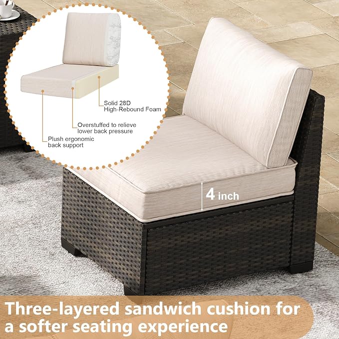 JOYURE 2 Pieces Patio Furniture Set, Outdoor Sofa with Waterproof Cushions, Rattan L Shaped Patio Couch, Modern Outdoor Furniture for Backyard, Deck, Balcony – Beige