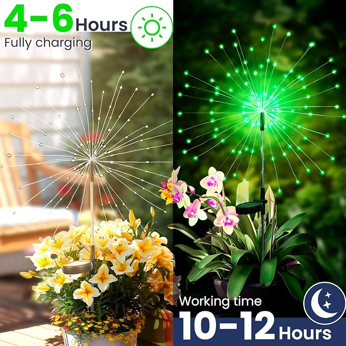 GIGALUMI 2 Pack Solar Firework Lights Outdoor, Halloween Decor, Green | 120 LEDs, Fairy Design, Waterproof, Garden Decor, Solar Powered for Yard, Pathway, Flowerbed, Planter, Balcony, Gifts for Mom