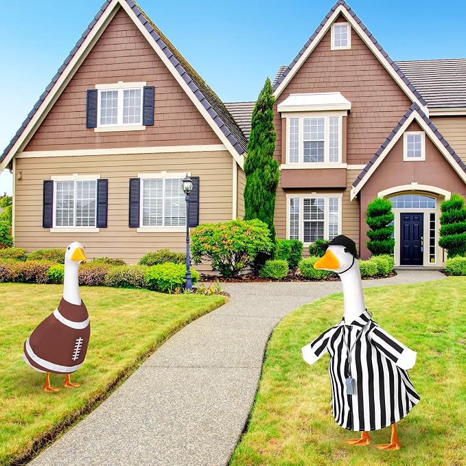 2 Set Football Goose Outfit Referee Lawn Porch Game Day Clothes for 17" or 23" Goose Outdoor Patio Yard Lawn Art Football Bowl Party Decor (17")
