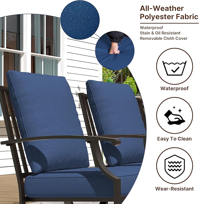 Gotland 9 Piece Outdoor Dining Set, Metal Outdoor Table and Swivel Chairs with X-Shaped Legs 1.5" Umbrella Hole, Patio Furniture Set with Waterproof Cushions, Patio Dining Sets for Backyard Deck Navy