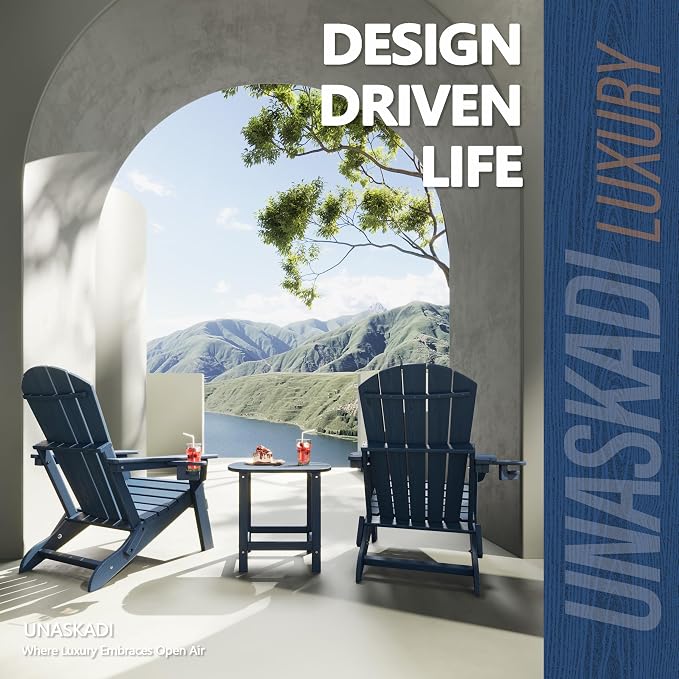 Outdoor Adirondack Side Table for Patio Porch Pool, 18" HDPE Weather Resistant End Table for Backyard and Indoor Use, Easy Maintenance & Indoor Outdoor Durable Construction(Navy Blue)