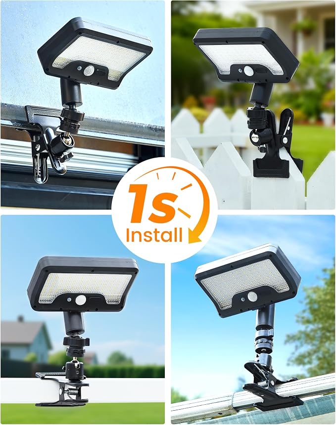 4PK Metal Clip on Solar Gutter Lights with Motion Sensor 600LM, Security Lights, Waterproof Outdoor Solar Lights for Fence, Deck, Patio, Garage, Camping